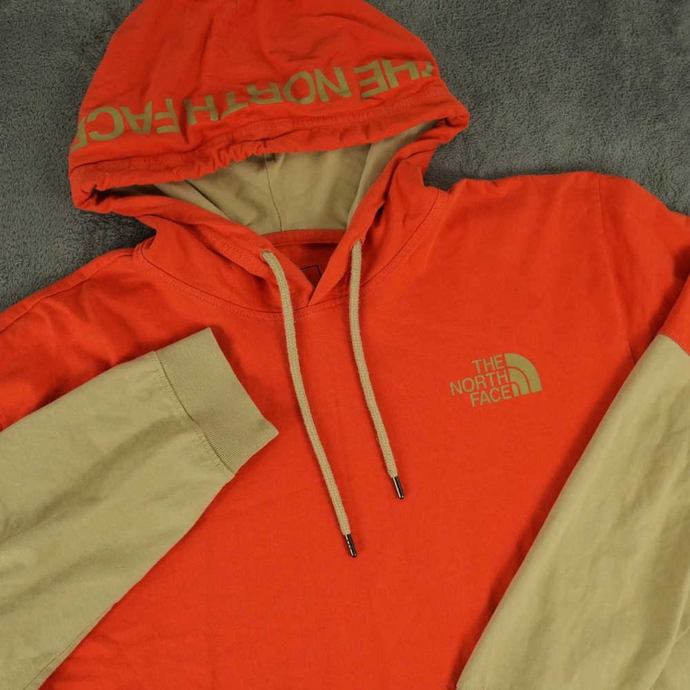 The North Face Hoodie Mens Large Orange Tan Colorblock Hooded Sweatshirt